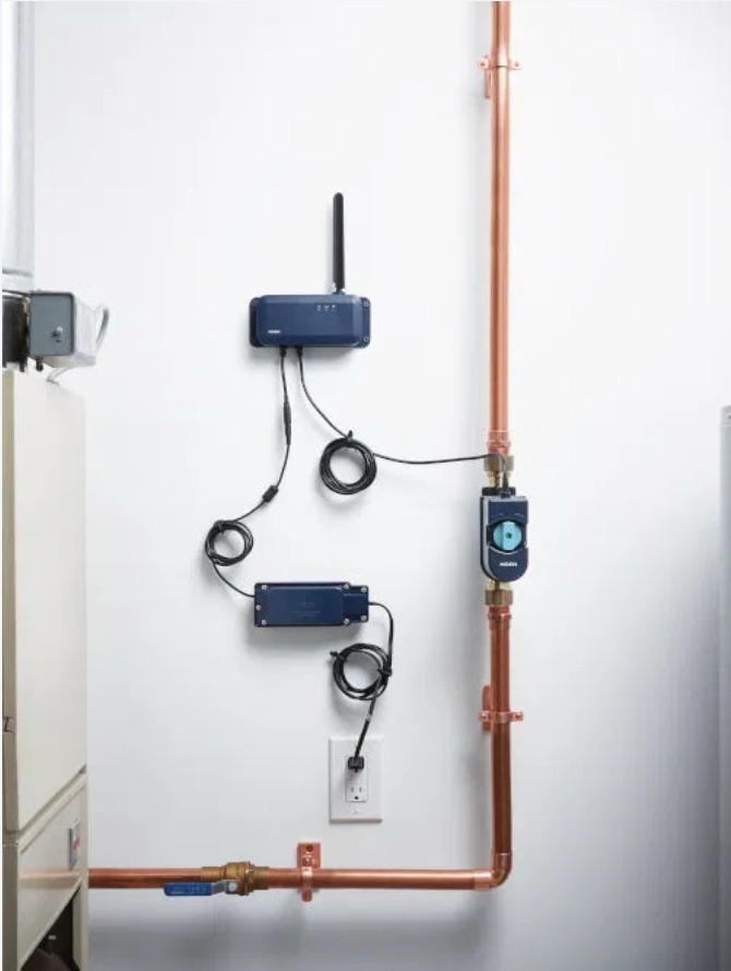 Moen Flo water monitoring system installed on copper plumbing