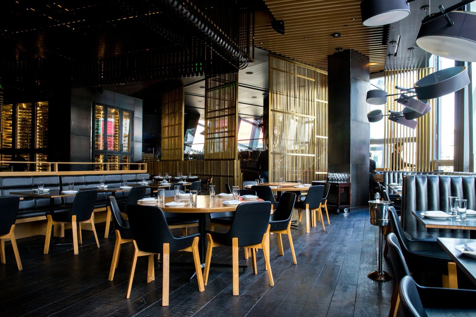 Restaurant dining room set and ready for service