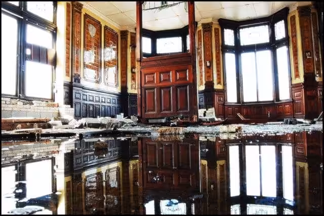 Damaged home interior and contents
